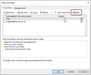 Outlook - Manage Rules and Alerts Options