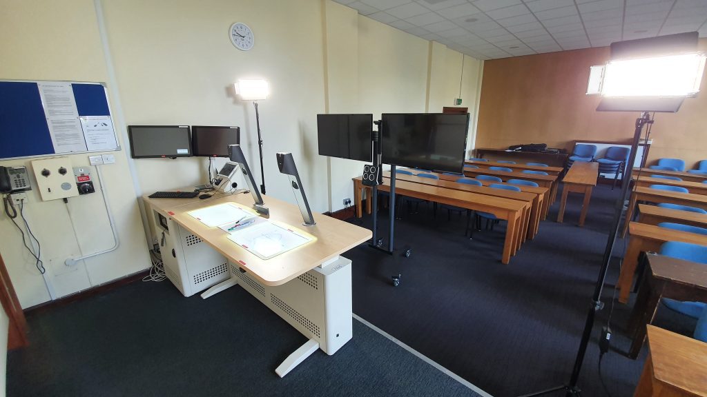 An example of a teaching space fully set up for manual lecture capture